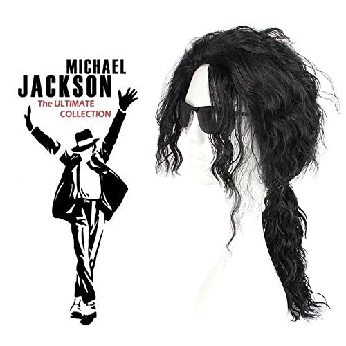 Michael Jackson Schwarze Lockige Perücke Cosplay Kostüm Hitzebeständiges Kunsthaar Männer Frauen Cosplay Perücken Perücke-647A von EQWR