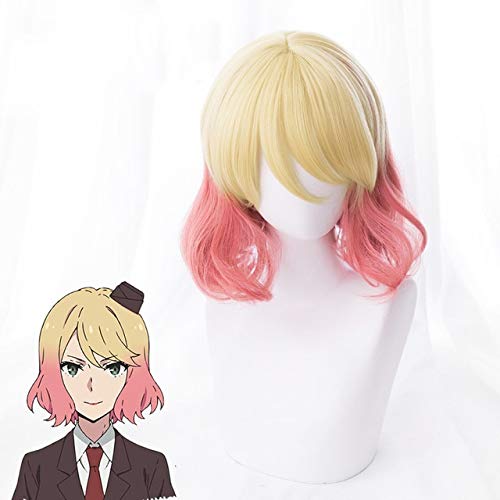 Neuankömmling Engel des Todes Catherine Ward Cosplay Perücke für Frauen Kurzes lockiges gewelltes Kunsthaar Anime Perücke Gelb Farbverlauf Pink Catherine Ward von EQWR