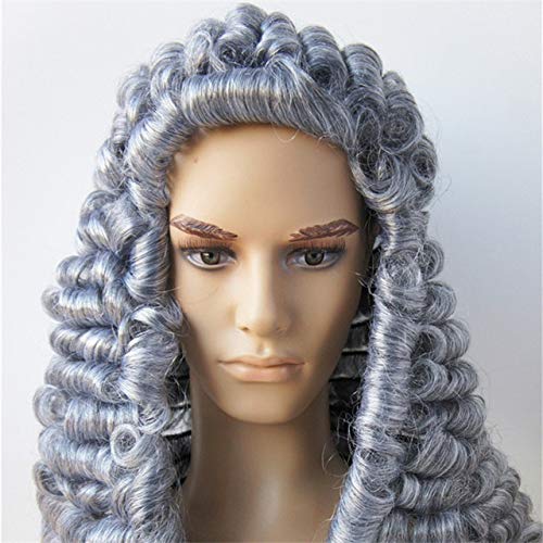 Neue Barock Curly White Grey Cosplay Anwalt Richter Kolonial Historische Perücke Synthetische Halloween Cosplay Kostüm Perücke A. Neue Barock Curly White Grey Cosplay Anwalt Richter Kolonial Historische Perücke Synthetische Halloween Cosplay Kostüm Perücke A. von EQWR