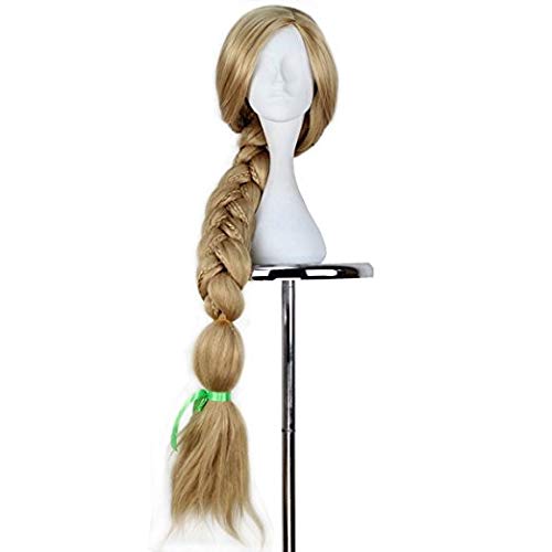 Neue Tangun Rapunzel Cosplay Perücke Halloween Rollenspiel Langer Pferdeschwanz Cos Haar Adult Blonde Braid Synthetic Perücke + Perücke Cap Tangled wie das Bild von EQWR