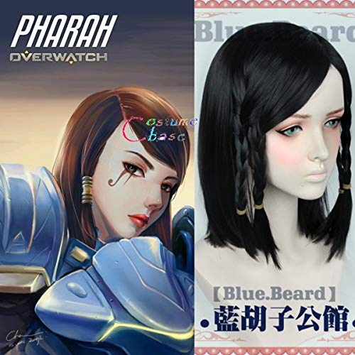 OW Fareeha Amari Pharah Short 40cm Schwarzes Geflecht Synthetisches Haar Hitzebeständige Kopfbedeckung Halloween Cosplay + Kostenlose Perückenkappe von EQWR