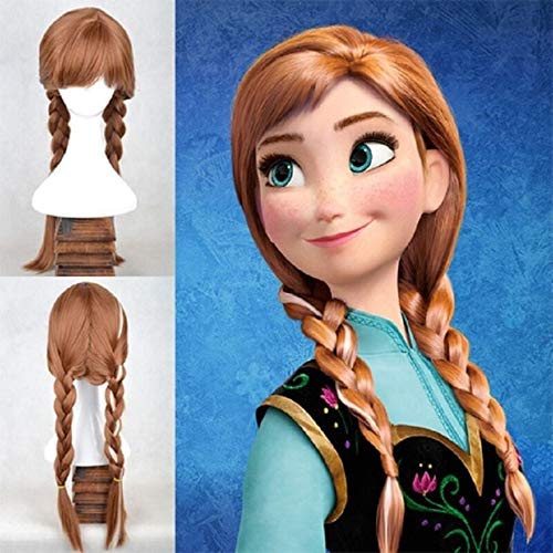 Prinzessin Anna Elsa Cosplay Perücken für Frauen Mädchen Lang Gerade 70cm Zwei Zöpfe Hitzebeständig Synthetische Anime Film Perücke Anna von EQWR