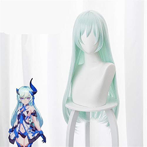 Spiel Honkai Impact 3 Cosplay Liliya Olenyeva Mintgrün 80 cm Hitzebeständige synthetische lange Haare Halloween Perücke + Perücke Kappe als das Bild von EQWR