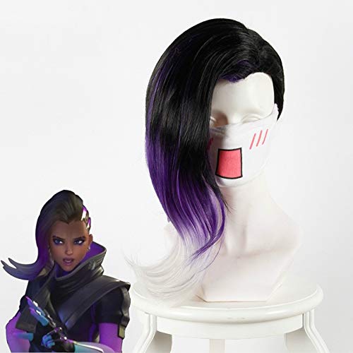 Spiel OW Sombra 45cm Kurzes hitzebeständiges Kunsthaar Cosplay Zubehör Prop Halloween Party + Kostenlose Perückenkappe von EQWR