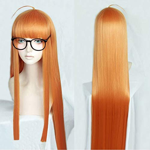 Spiel P5 Persona5 Futaba Sakura 100cm lang Gerade Orange Cosplay Volle Perücke Halloween Cosplay Kostüm Haar Perücke + Track + Cap Spiel P5 Persona5 Futaba Sakura 100cm lang Gerade Orange Cosplay Volle Perücke Halloween Cosplay Kostüm Haar Perücke + Track + Cap von EQWR