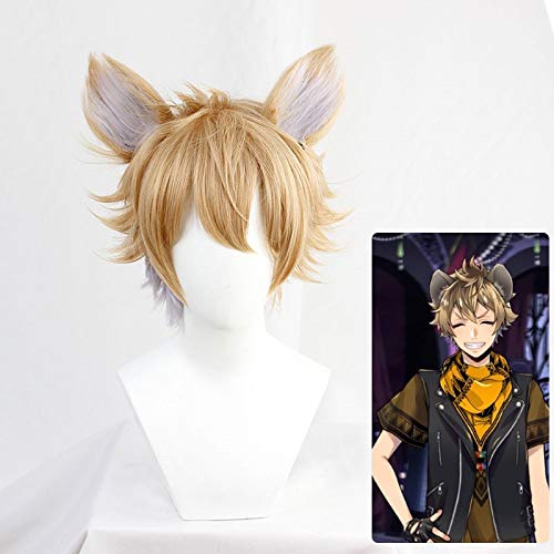 Spiel Twisted-Wonderland Der König der Löwen Ruggie Cosplay Perücke Erwachsene Männer Frauen Flachs Kurzes Haarteil mit Ohren Perücke Perücke Perücke mit Ohren von EQWR
