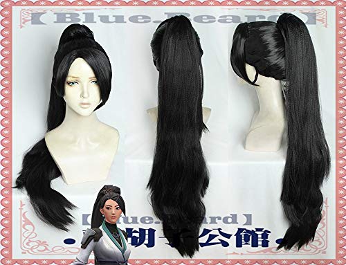 Spiel Valorant Sage Cosplay Perücke Schwarz Langer gerader Clip Pferdeschwanz Haarteil Halloween Rollenspiel Kostüm Party Haar von EQWR