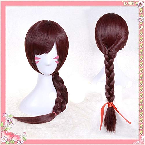 Takerlama Game Over Watch OW D.Va DVa Copslay Kostüm Jahr des Hahns Twist Braid Cosplay Perücke es Haar 70cm + Perückenkappe als Bild von EQWR