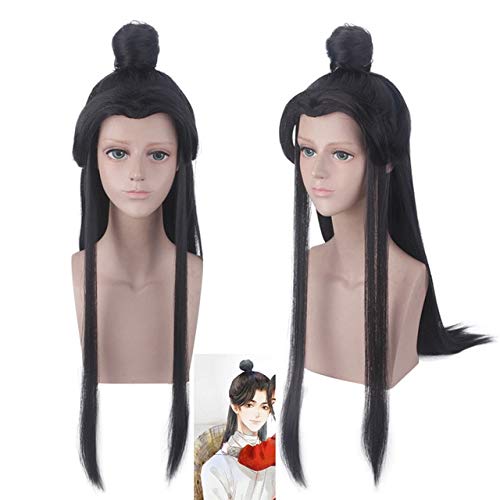 Tian Guan Ci Fu Xie Lian Hua Cheng Cosplay Perücke mit Brötchen Halloween Taoist Priester Kunsthaar Fee Unsterblich Schwarz lange Perücken Einheitsgröße Xie Lian Perücke 529 von EQWR