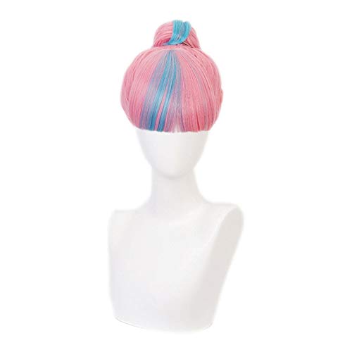 True Damage Qiyana Pink Blue Perücke mit Brötchen Cosplay Kostüm Hitzebeständige Kunsthaar Frauen Party Perücken Pink von EQWR