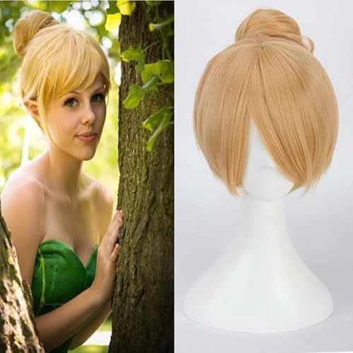 Wig for 30cm kurze goldene Cosplay Perücke Fairy Tinker Bell Vollhaarperücke synthetische Perücken + Perückenkappe wie auf dem Bild von EQWR