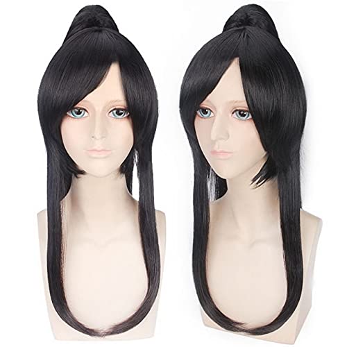 Wig for 60cm Synthetic Long Black D.Gray-man Yu Kanda Cosplay Wig Hair With One Removable Ponytail Party Wigs + Wig Cap CHINA black von EQWR