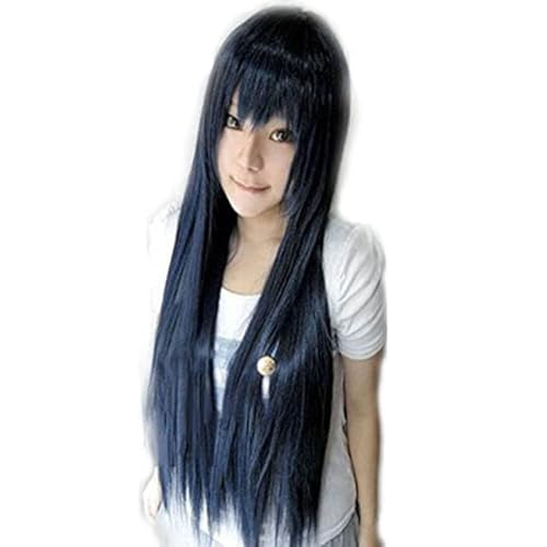 Wig for 80cm Umi Dunkelblau Natur Lange Gerade Hyuga Hinata Kuga Kyosuke Vocaloid Synthetische Cosplay Perücke mit Pony + Perückenkappe wie auf dem Bild von EQWR