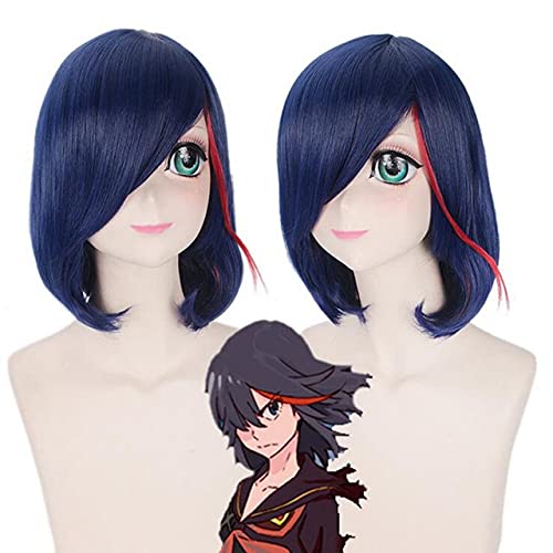 Wig for Anime Kill LA Kill cosplay wig Matoi Ryuko Black Red Wigs Short Curly Heat Resistant Synthetic Hair + wig cap XL Matoi Ryuko wig 323 von EQWR