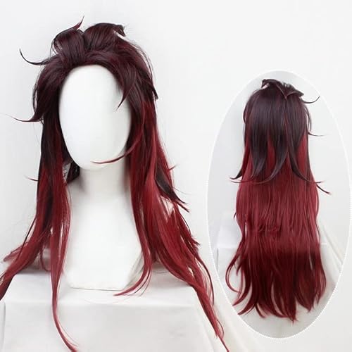 Wig for Anime Tanjirou Kamado Cosplay Perücken Kostüm Weinrotes Haar mit Pferdeschwanz + Gratis Perückenkappe lang Wig for Anime Tanjirou Kamado Cosplay Perücken Kostüm Weinrotes Haar mit Pferdeschwanz + Gratis Perückenkappe lang von EQWR