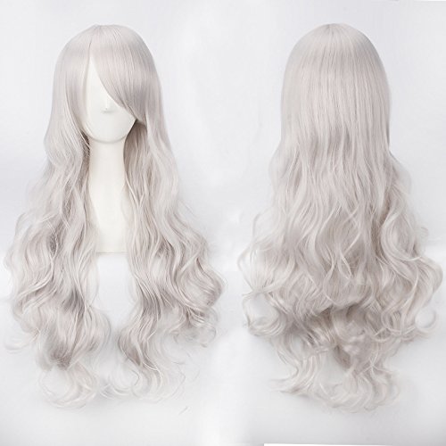 Wig for Anime Wigs Cosplay Christmas Cos Wig Color Anime Wig Button Net High Temperature Wire Universal 80Cm Long Curly Hair Color: K027-5 (80Cm Silver White) von EQWR
