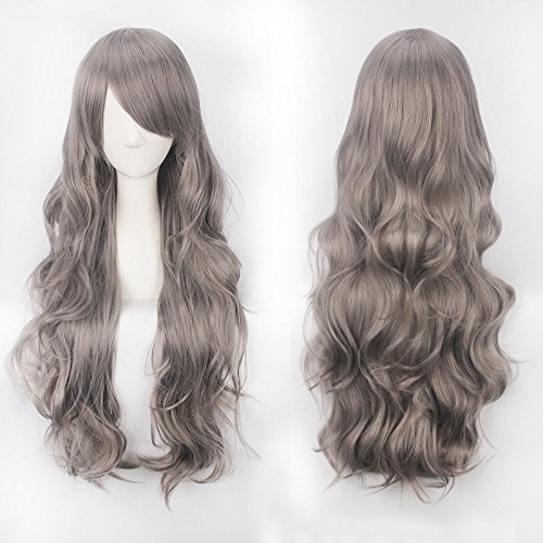 Wig for Anime Wigs Cosplay Christmas Cos Wig Color Anime Wig Button Net High Temperature Wire Universal 80Cm Long Curly Hair Color:K027-6 (80Cm Silver Gray) von EQWR
