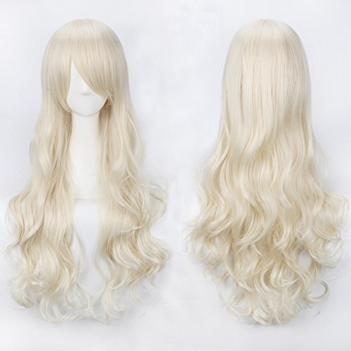 Wig for Anime Wigs Cosplay Christmas Cos Wig Color Anime Wig Button Net High Temperature Wire Universal 80Cm Long Curly Hair Color:K027-7 (80Cm Off-White) von EQWR