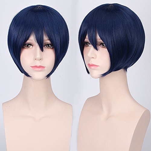 Wig for Anime Wigs Cosplay Christmas Cosplay Wig Multicolor Universal Face Short Hair Msn Black And White Short Hair Bobo Headgear Wig Color:K047-13 Indigo Blue von EQWR