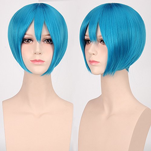 Wig for Anime Wigs Cosplay Christmas Cosplay Wig Multicolor Universal Face Short Hair Msn Black And White Short Hair Bobo Headgear Wig Color:K047-15 Lake Blue von EQWR