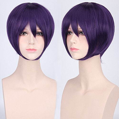 Wig for Anime Wigs Cosplay Christmas Cosplay Wig Multicolor Universal Face Short Hair Msn Black And White Short Hair Bobo Headgear Wig Color:K047-16 Black Purple von EQWR