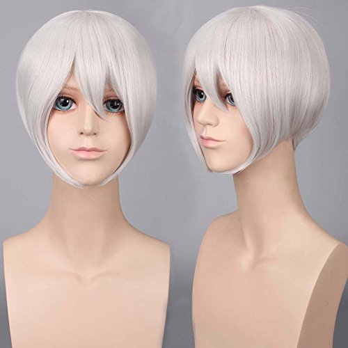 Wig for Anime Wigs Cosplay Christmas Cosplay Wig Multicolor Universal Face Short Hair Msn Black And White Short Hair Bobo Headgear Wig Color:K047-2 Silver White von EQWR