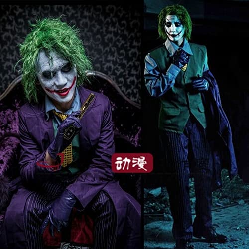 Wig for Batman The Dark Knight Cosplay Joker Männer Synthetische Perücke Hitzebeständigkeit Curly Green Cosplay Perücke Kostüm + Perückenkappe Wie das Bild von EQWR