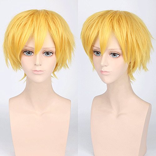 Wig for Carnival Nightlife CluI Party Dress Up Wig Cos Wig Juvenile Reverse Warped Short Hair Color Universal Men'S Wig Cosplay Anime Wig Color:Pl-002-21#Very Yellow von EQWR