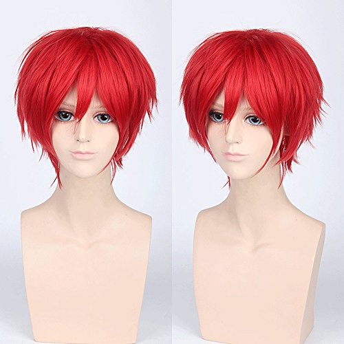 Wig for Carnival Nightlife CluI Party Dress Up Wig Cos Wig Juvenile Reverse Warped Short Hair Color Universal Men'S Wig Cosplay Anime Wig Color:Pl-002-6#Red von EQWR