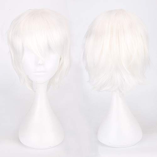 Wig for Carnival Nightlife CluI Party Dress Up Wig Cosplay Anime Wig Universal Color Harajuku Anti-Curled Men'S Short Hair Anti-Curled Style Color: K049-1 White von EQWR