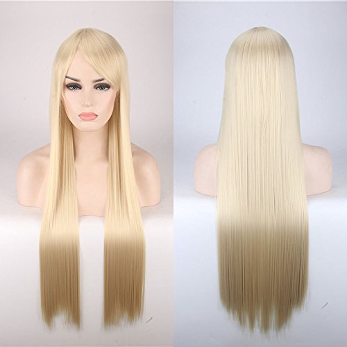 Wig for Carnival Nightlife CluI Party Dress Up Wig Cosplay Wig Color Anime Wig Long Hair Style Headgear 80Cm Straight Hair Color:80Cm Beige K026-15 von EQWR