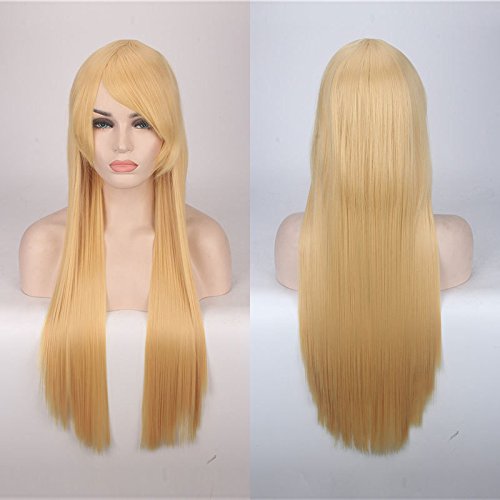 Wig for Carnival Nightlife CluI Party Dress Up Wig Cosplay Wig Color Anime Wig Long Hair Style Headgear 80Cm Straight Hair Color:80Cm Pale Gold K026-9 von EQWR