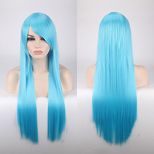 Wig for Carnival Nightlife CluI Party Dress Up Wig Cosplay Wig Color Anime Wig Long Hair Style Hood 80Cm Straight Hair Color: 80Cm Sky Blue K026-24 von EQWR