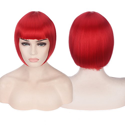 Wig for Carnival Nightlife CluI Party Dress Up Wig Cosplay Wig Nightclub Girl Female Short Hair Bob Head Color Bobo Headgear Color:713-4 (Big Red) von EQWR