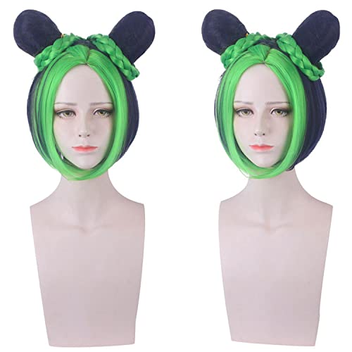 Wig for Carnival Nightlife CluI Party Dress Up Wig Jojo'S Bizarre Adventure Empty Strip Xu Lun / Xu Xu Cosplay Wig Red Yellow Blue Green Color: Pl-397 (Green Ink Blue) von EQWR