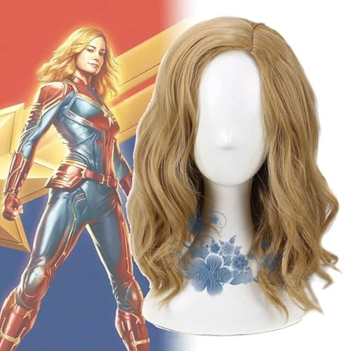 Wig for Endgame Captain Marvel Carol Danvers Lockige Perücke Cosplay Kostüm Frauen Hitzebeständige Kunsthaarperücken + Perückenkappe wie auf dem Bild von EQWR