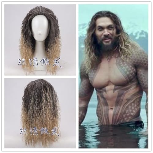 Wig for Film Aquaman Perücke Aquaman Rollenspiel Poseidon Haar Comic Cosplay Kostüm Perücken Momoa zeigen das Bild von EQWR