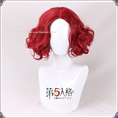 Wig for Game V Cosplay Superintendent Joker Wigs Red Curly Fluffy Short Fashion Synthetic Hair Costume Accessories von EQWR