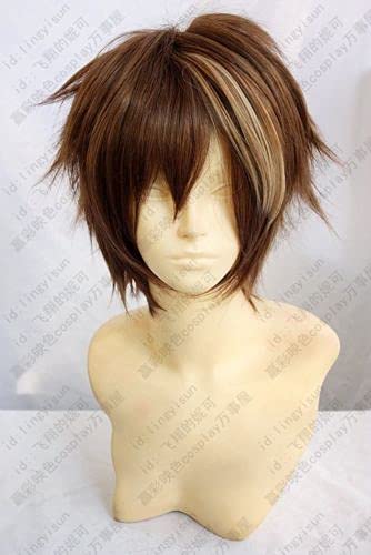 Wig for Guilty Crown OUMA SHU Kurze e Mischung aus flauschigem, geschichtetem Kunsthaar, Cosplay, Anime-Perücken + gratis Perückenkappe, Guilty Crown wie auf dem Bild von EQWR