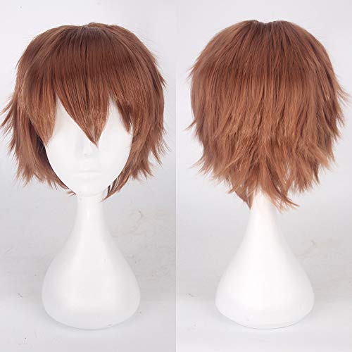 Wig for Halloween Fashion Christmas Party Dress Up Wig Cosplay Anime Wig Universal Color Harajuku Anti-Curled Men'S Short Hair Anti-Curled Style Color: K049-6 Light Brown von EQWR