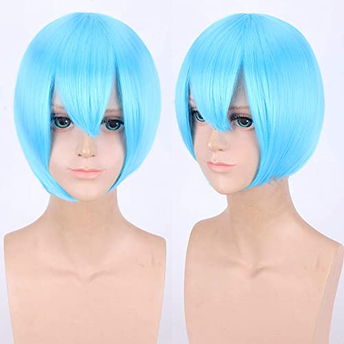 Wig for Halloween Fashion Christmas Party Dress Up Wig Cosplay Wig Multicolor Universal Face Short Hair Msn Black And White Short Hair Bobo Headgear Wig Color:K047-23 Sky Blue von EQWR