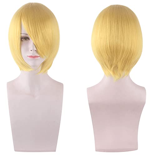 Wig for Halloween Fashion Christmas Party Dress Up Wig Cosplay Wig Short Hair Thickened Face Closed Face Short Hair Color Bobo Headgear Color:3021-07/Light Gold von EQWR