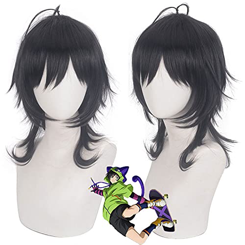 Wig for Halloween Fashion Christmas Party Dress Up Wig Cosplay Wig Sk∞ Sk Unlimited Skateboard Miya Black Short Hair Curling Ends von EQWR