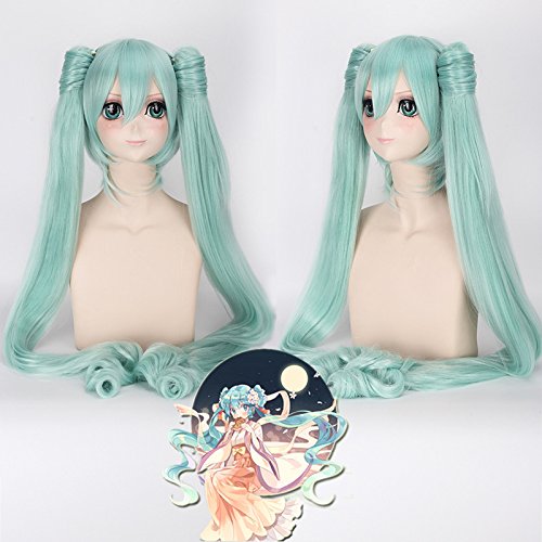 Wig for Halloween Fashion Christmas Party Dress Up Wig Miku Senbon Sakura Hatsune Snow Hatsune Sakura Hatsune Albino Hatsune Kamomori Sanae Cosplay Wig Color: Pl-449 (Fruit Green) von EQWR