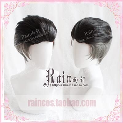 Wig for Herren Kurz Schwarz Grau Mix Synthetikperücke YURI!!! auf ICE Otabek ALTIN ​​Cosplay-Perücke mit zurückgekämmter Rückseite + Perückenkappe YURI auf ICE wie auf dem Bild von EQWR