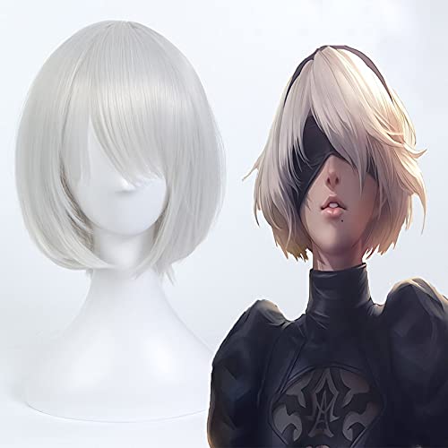 Wig for Hot Game NieR:Automata Cosplay Perücken NieR Automata 2B YoRHa No.2 Typ B Hitzebeständige Synthetische Anime Cosplay Perücke Halloween von EQWR
