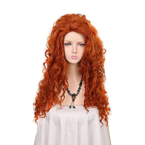 Wig for Movie Brave Long Curly Princess Merida Cosplay Perücke 65 cm Kostüm Orange Perücken Hitzebeständige Faser + Perückenkappe Movie Brave wie auf dem Bild von EQWR