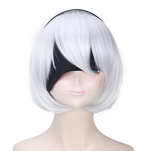 Wig for NieR Automata 2B YoRHa No.2 Type B Women Short Wig Cosplay Costume Heat Resistant Synthetic Hair Wigs ( No Patch Headband ) von EQWR