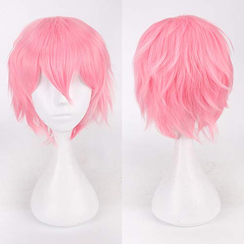 Wig for Perfect for everyday parties Cosplay Anime Wig Universal Color Harajuku Anti-Curling Men'S Short Hair Anti-Curling Style Color: K049-9 Pink von EQWR