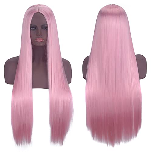 Wig for Perfect for everyday parties Cosplay Wig Universal Scalp Black Long Straight Hair 80Cm Anime Wig Color: Tender Pink von EQWR
